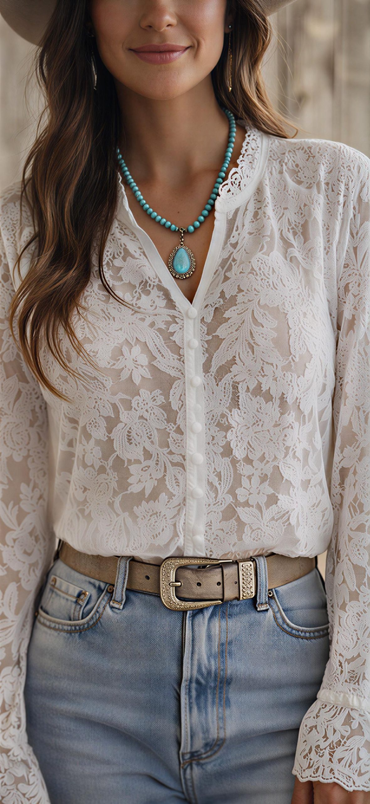 Western floral lace blouse - Imagen 2